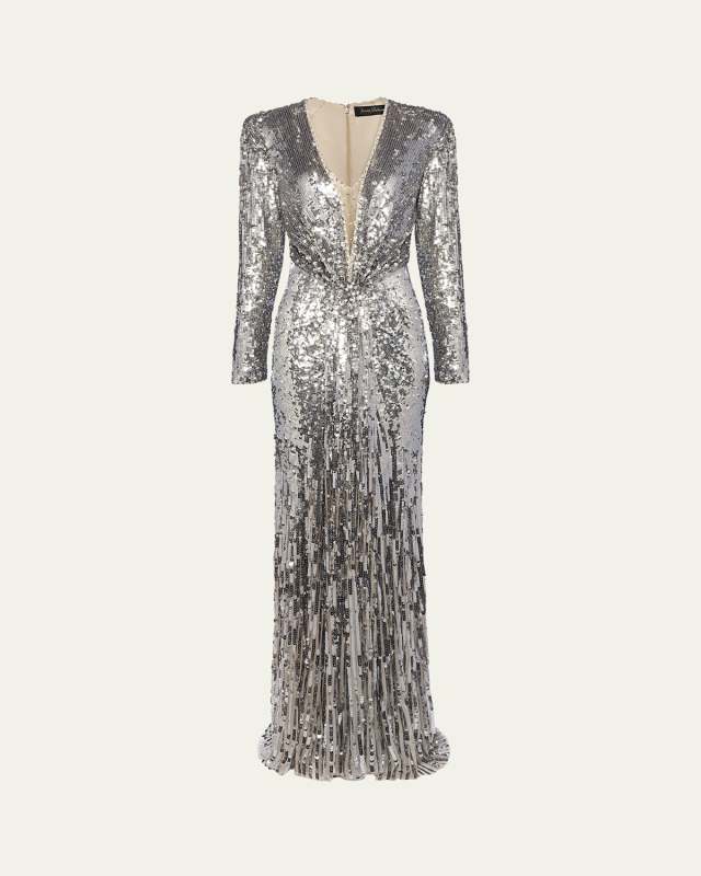 Narcissus V-Neck Sequined Gown